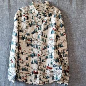Goodfellow Winter Cabin Forest Button Down Flannel Shirt